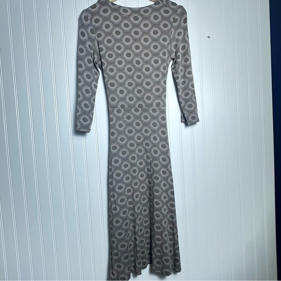 Boden Brown and White Circle Wrap Midi Fit and FLare Dress SZ 8R Stretch Casual - Picture 9 of 12